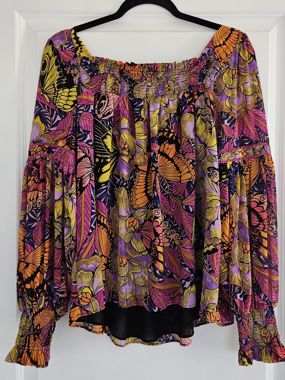 Anthropologie Alexandra Farmer Floral Butterfly Puff Sleeve Blouse size M - Picture 6 of 9